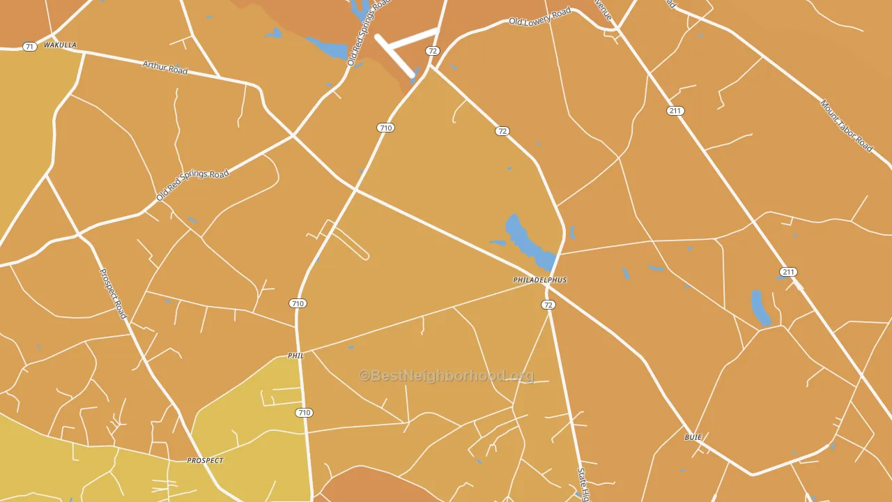 Map of the best neighborhoods in the Philadelphus area, with better matches in green and worse matches in red