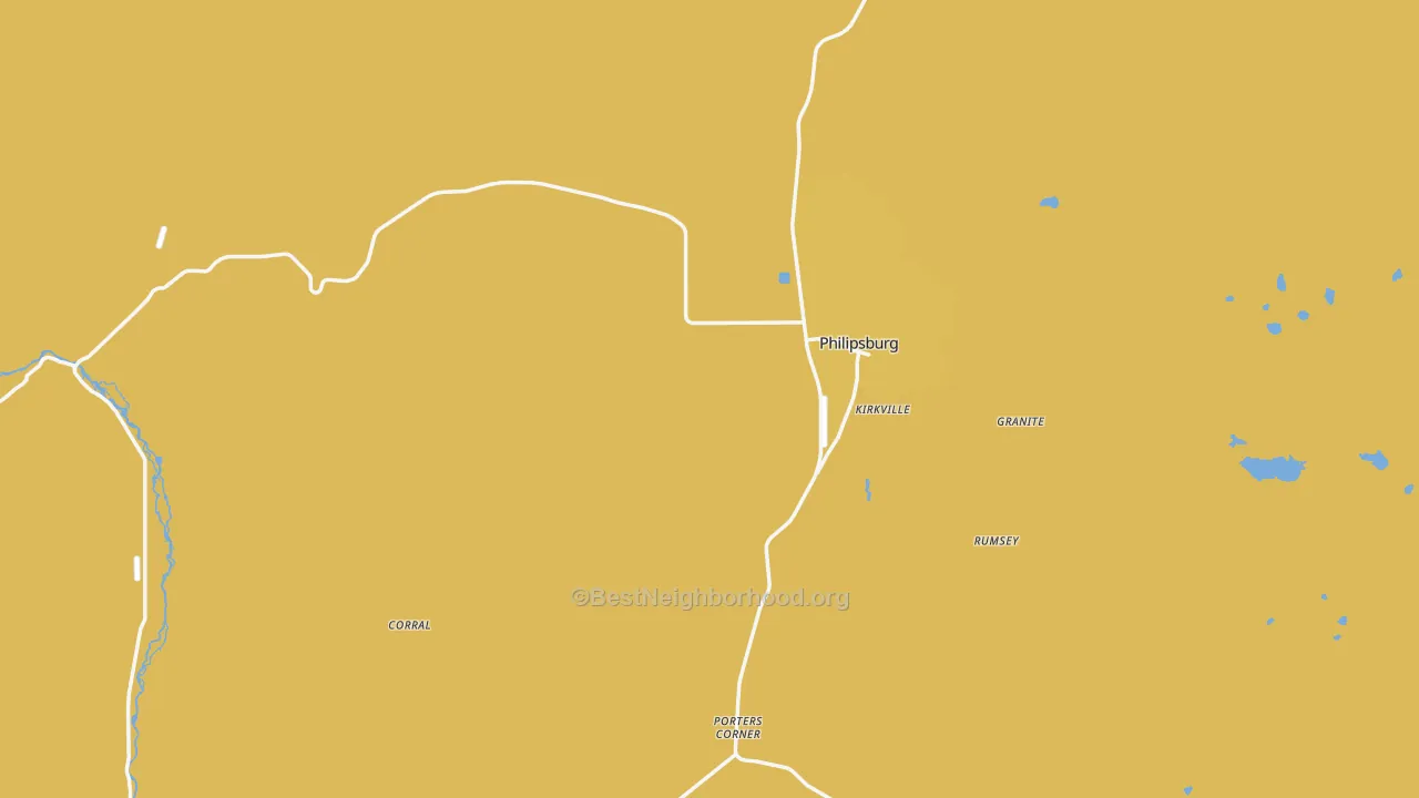 Map of the best neighborhoods in the Philipsburg area, with better matches in green and worse matches in red