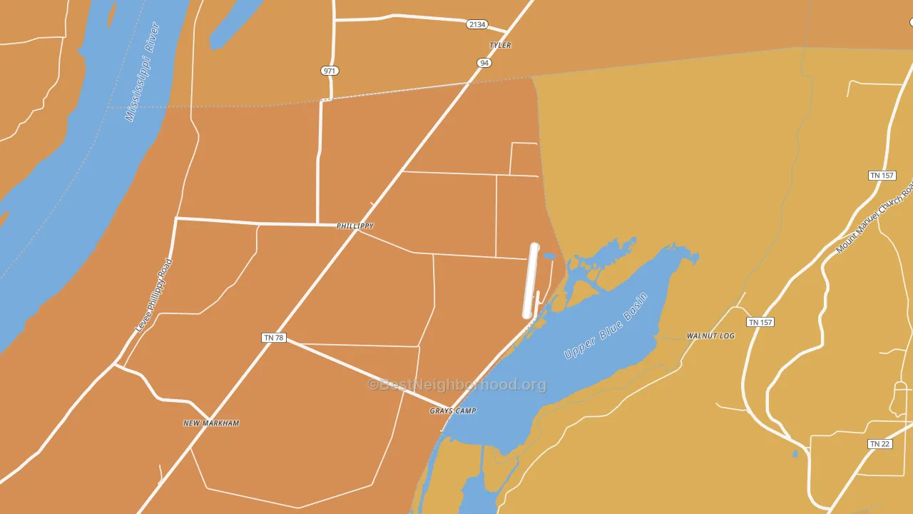 Map of the best neighborhoods in the Phillippy area, with better matches in green and worse matches in red