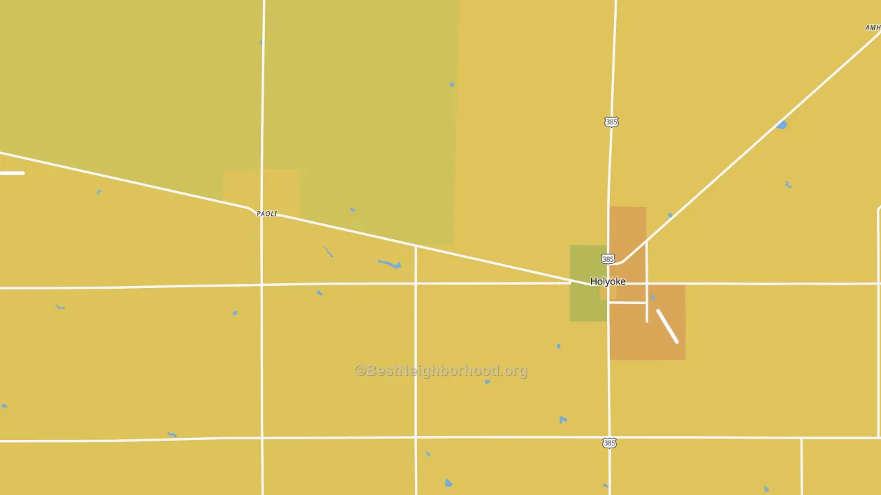 Map of the best neighborhoods in the Phillips County area, with better matches in green and worse matches in red