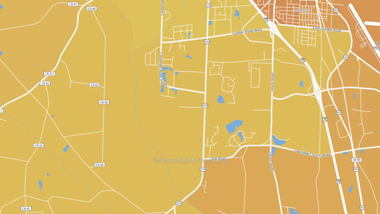 Map of the best neighborhoods in the Phillipsburg area, with better matches in green and worse matches in red