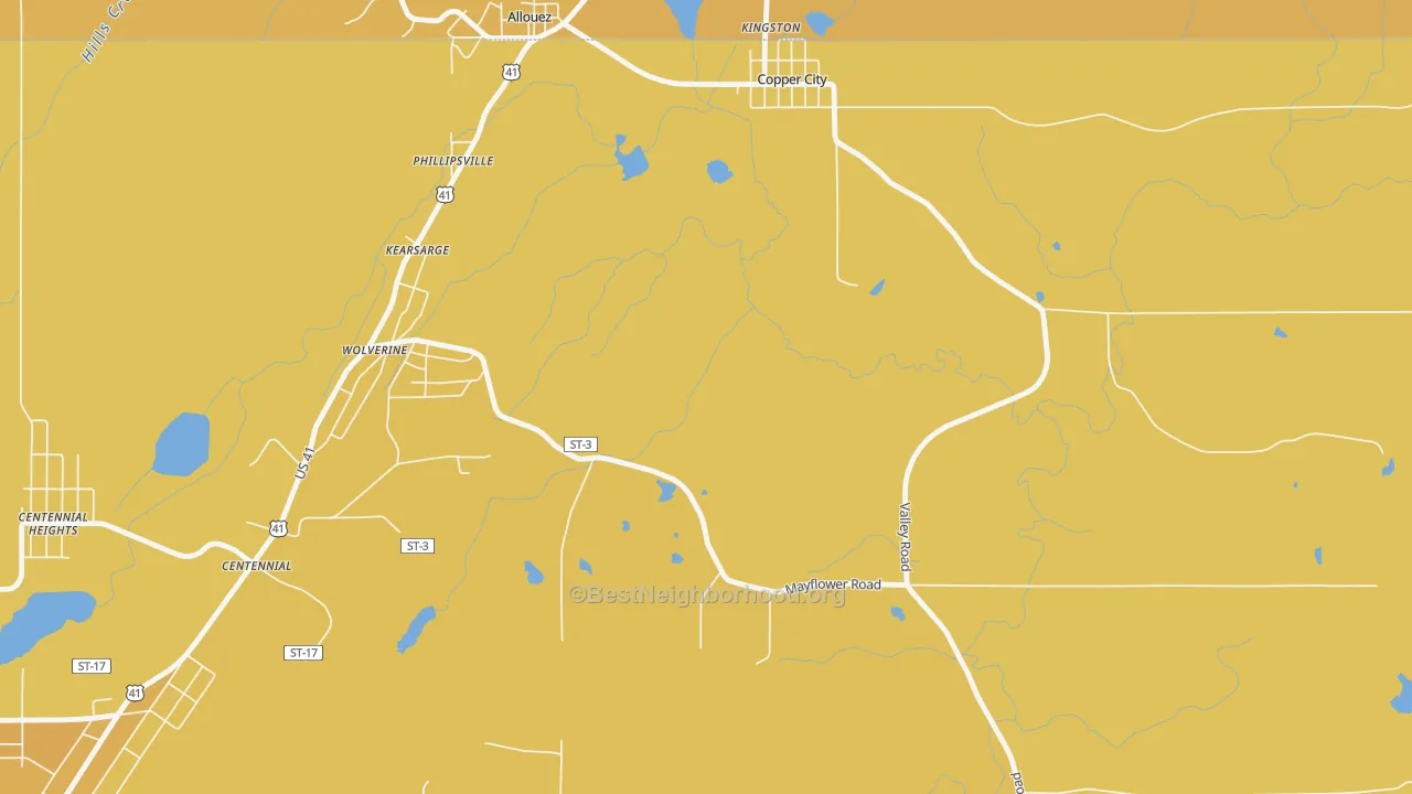 Map of the best neighborhoods in the Phillipsville area, with better matches in green and worse matches in red