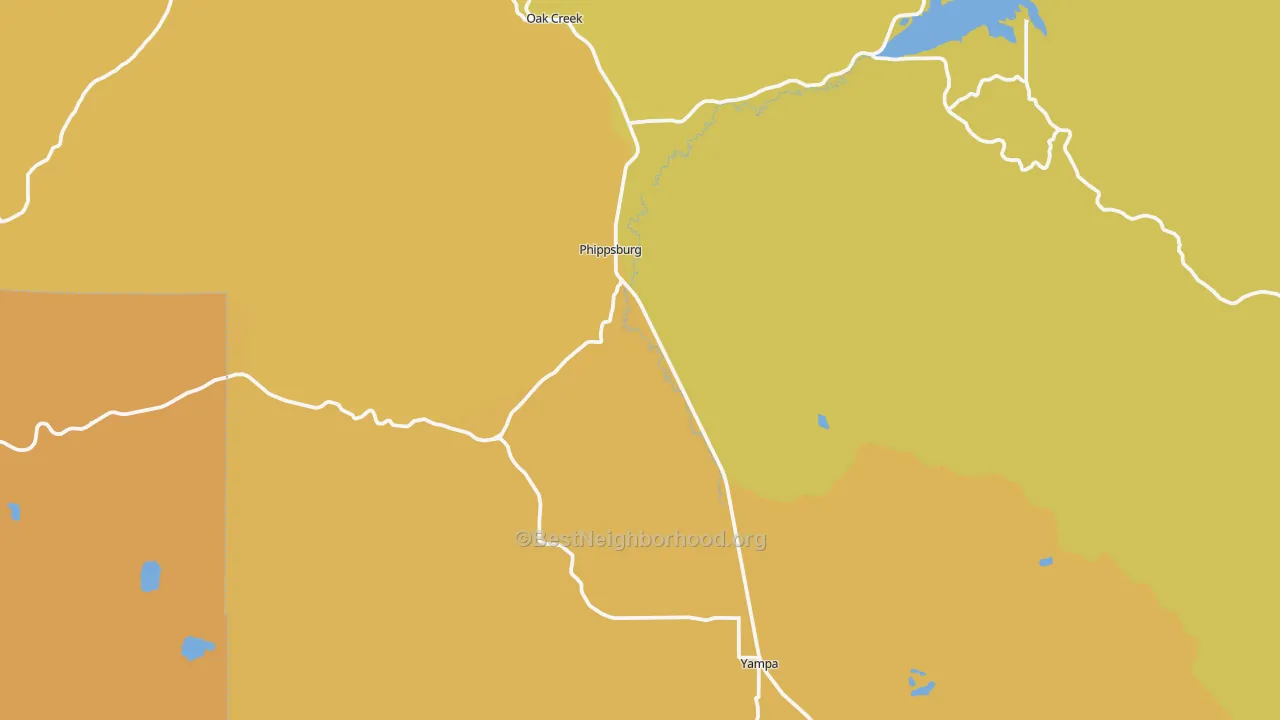 Map of the best neighborhoods in the Phippsburg area, with better matches in green and worse matches in red