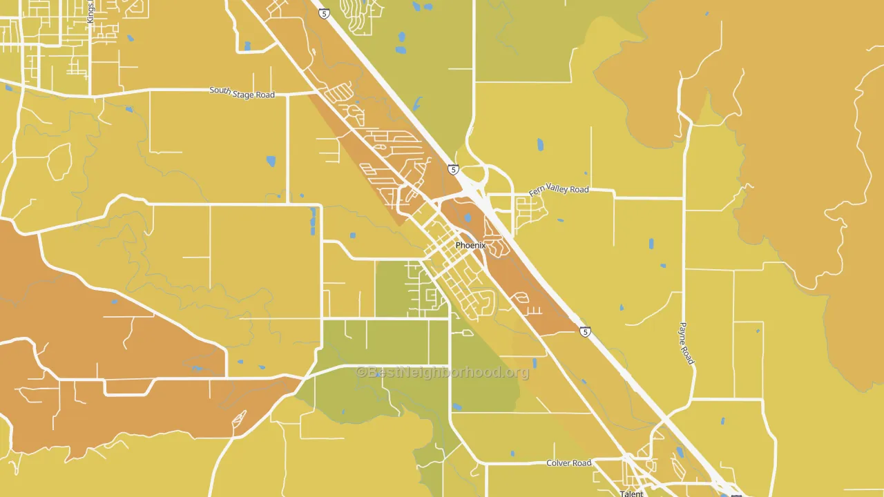 Map of the best neighborhoods in the Phoenix area, with better matches in green and worse matches in red