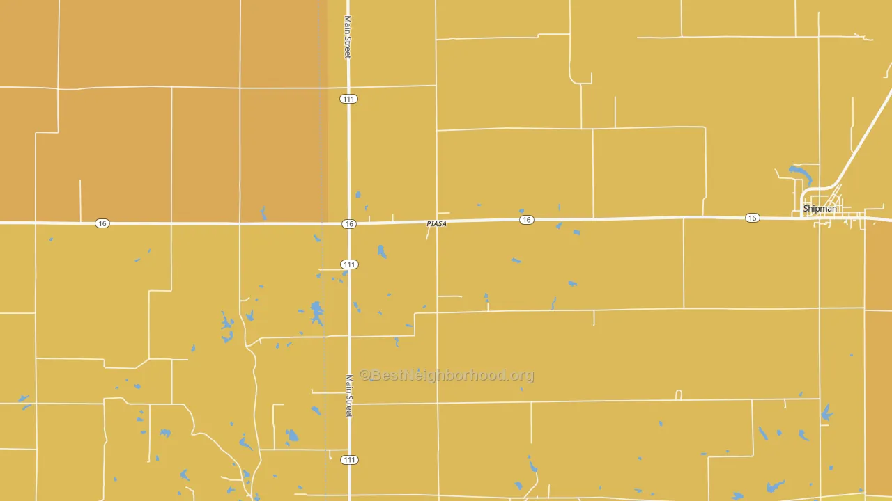 Map of the best neighborhoods in the Piasa area, with better matches in green and worse matches in red