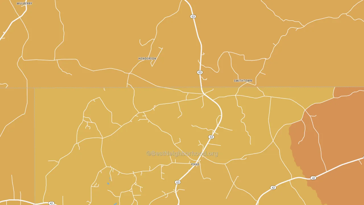 Map of the best neighborhoods in the Piave area, with better matches in green and worse matches in red