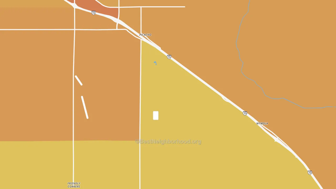 Map of the best neighborhoods in the Picacho area, with better matches in green and worse matches in red