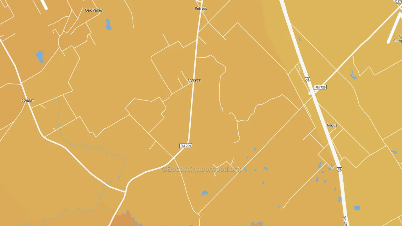 Map of the best neighborhoods in the Pickett area, with better matches in green and worse matches in red