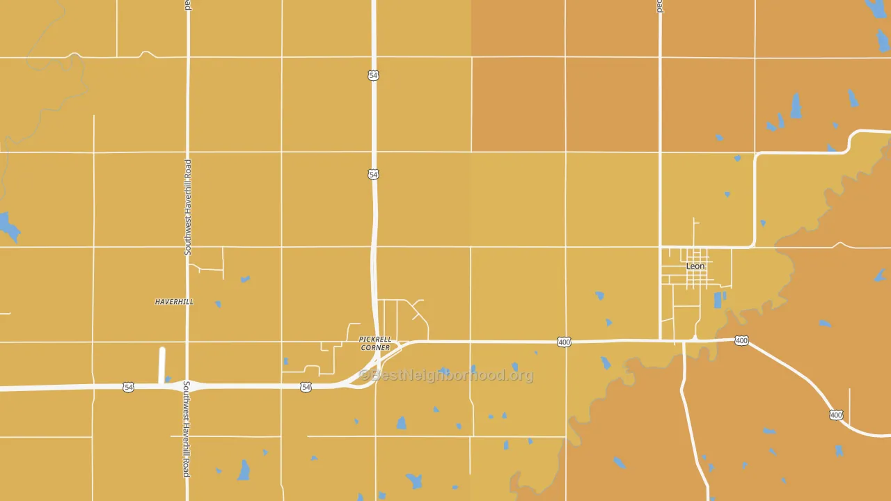 Map of the best neighborhoods in the Pickrell Corner area, with better matches in green and worse matches in red