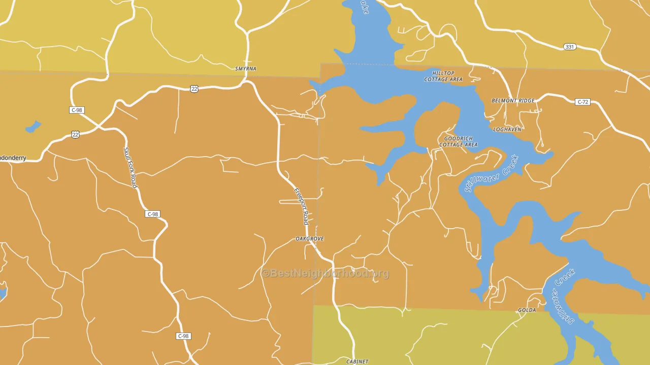 Map of the best neighborhoods in the Piedmont area, with better matches in green and worse matches in red