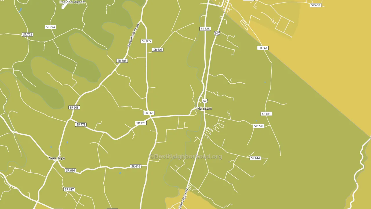 Map of the best neighborhoods in the Piedmont area, with better matches in green and worse matches in red