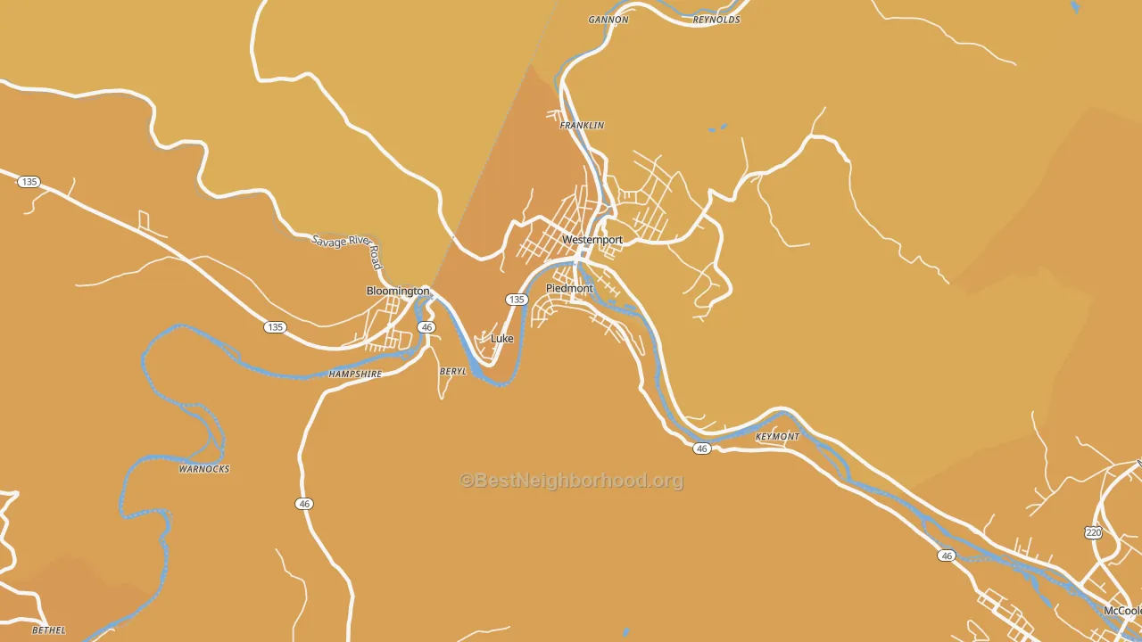 Map of the best neighborhoods in the Piedmont area, with better matches in green and worse matches in red
