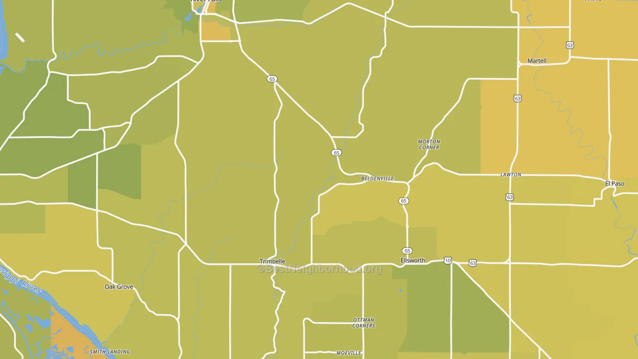 Map of the best neighborhoods in the Pierce County area, with better matches in green and worse matches in red