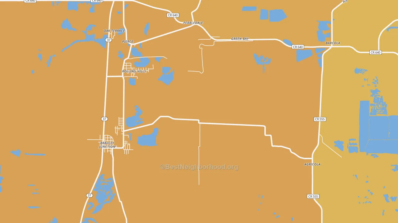 Map of the best neighborhoods in the Pierce area, with better matches in green and worse matches in red