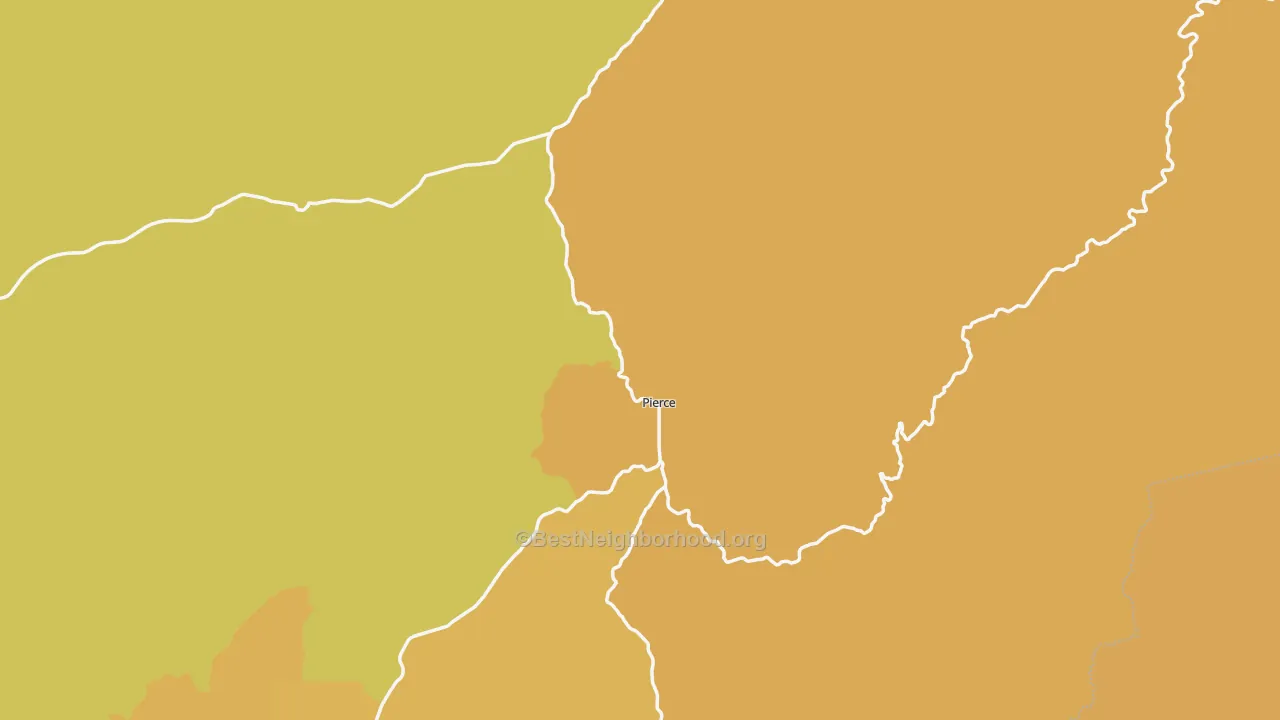 Map of the best neighborhoods in the Pierce area, with better matches in green and worse matches in red
