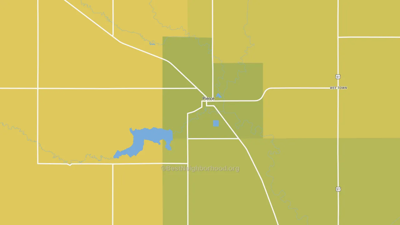 Map of the best neighborhoods in the Pierce area, with better matches in green and worse matches in red