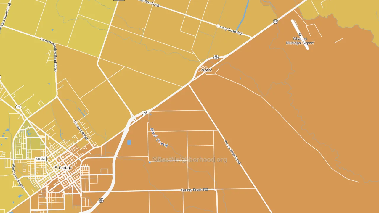 Map of the best neighborhoods in the Pierce area, with better matches in green and worse matches in red
