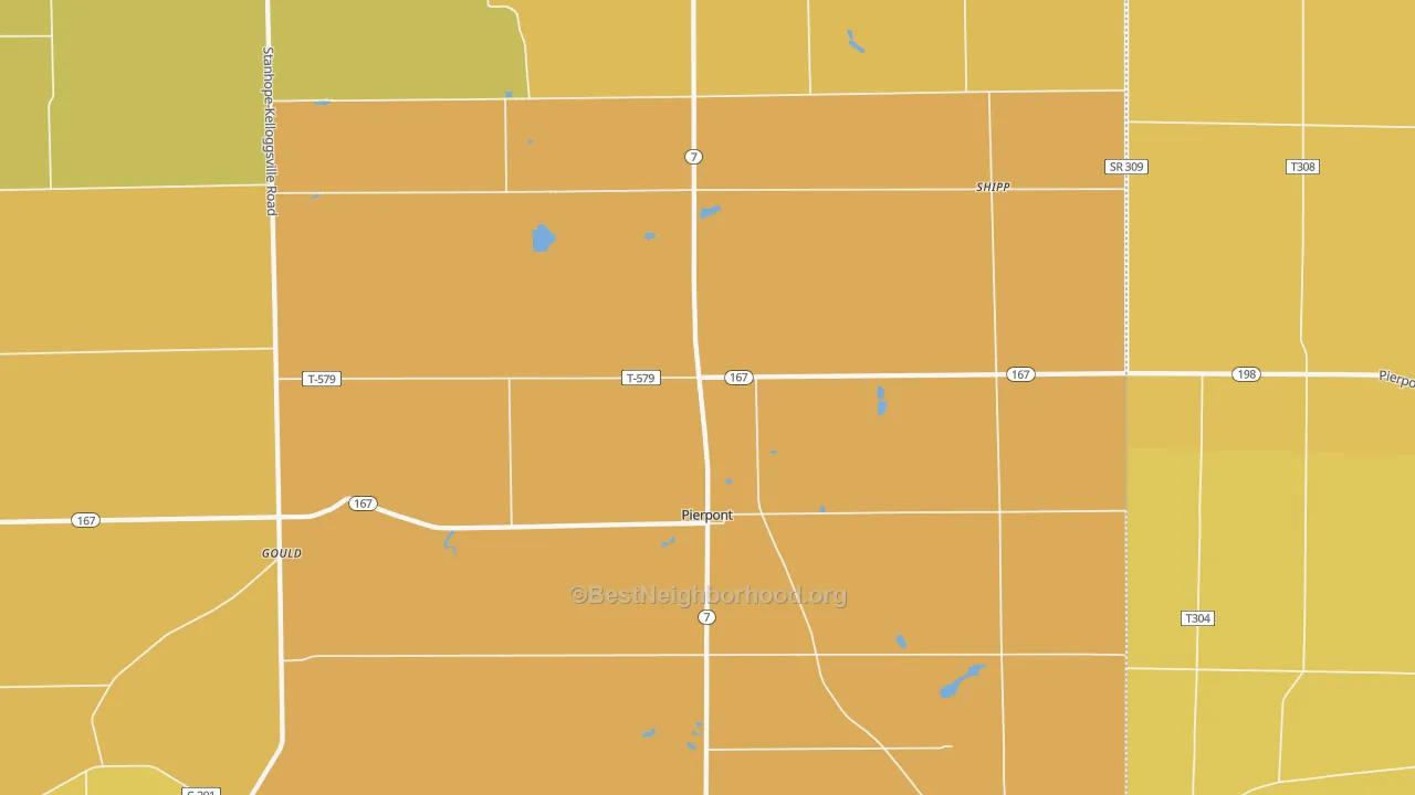 Map of the best neighborhoods in the Pierpont area, with better matches in green and worse matches in red