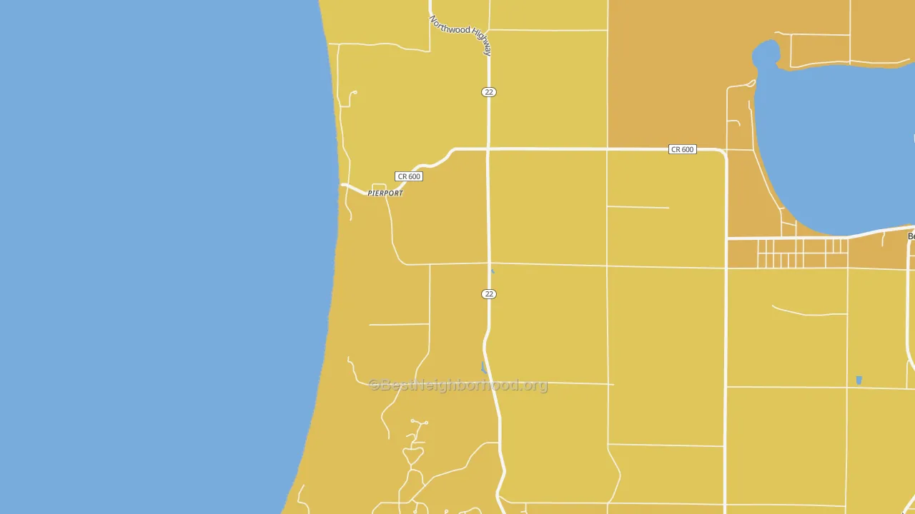 Map of the best neighborhoods in the Pierport area, with better matches in green and worse matches in red