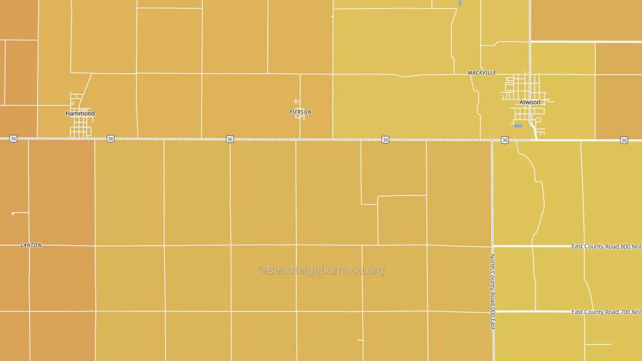 Map of the best neighborhoods in the Pierson area, with better matches in green and worse matches in red