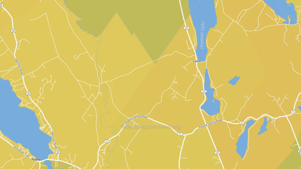 Map of the best neighborhoods in the Pike Corner area, with better matches in green and worse matches in red