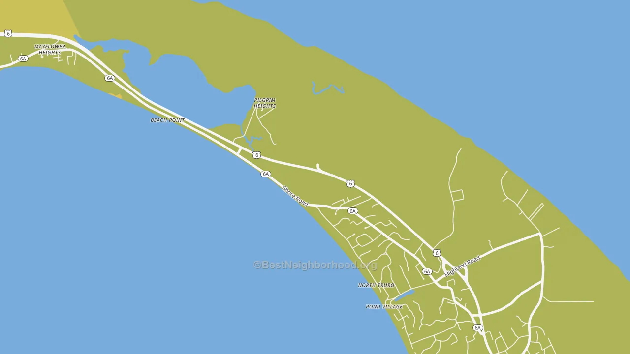 Map of the best neighborhoods in the Pilgrim Heights area, with better matches in green and worse matches in red