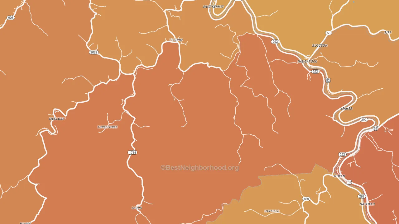 Map of the best neighborhoods in the Pilgrim area, with better matches in green and worse matches in red
