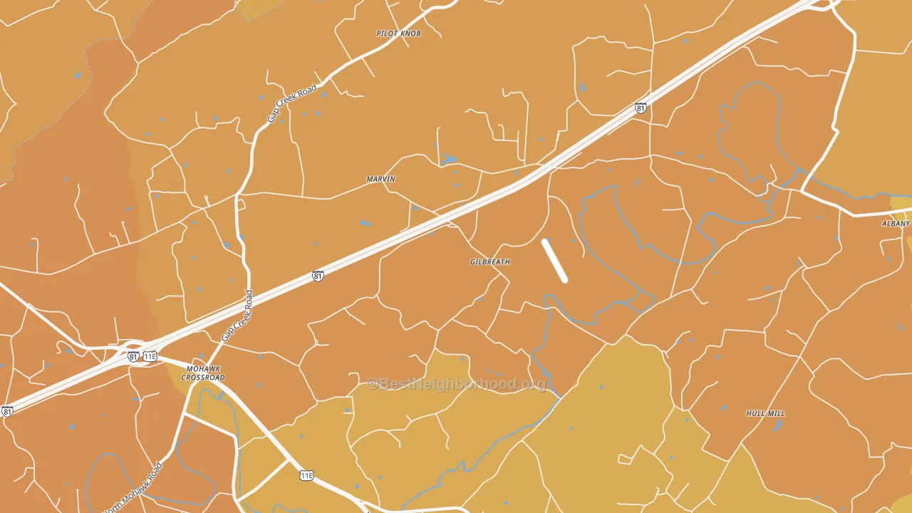Map of the best neighborhoods in the Pilot Knob area, with better matches in green and worse matches in red