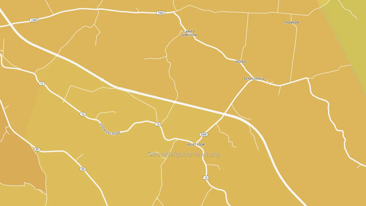 Map of the best neighborhoods in the Pilot View area, with better matches in green and worse matches in red
