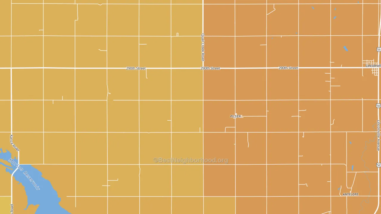 Map of the best neighborhoods in the Pilsen area, with better matches in green and worse matches in red