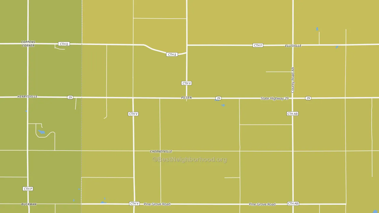 Map of the best neighborhoods in the Pilsen area, with better matches in green and worse matches in red