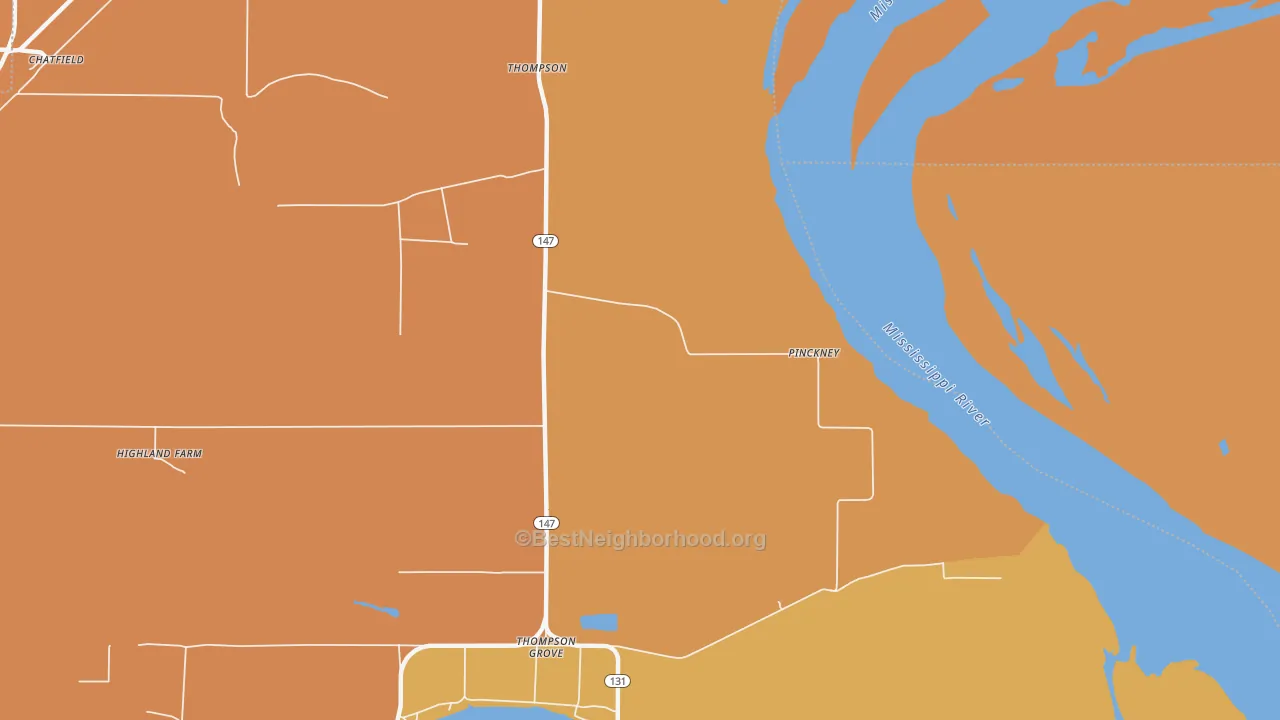 Map of the best neighborhoods in the Pinckney area, with better matches in green and worse matches in red