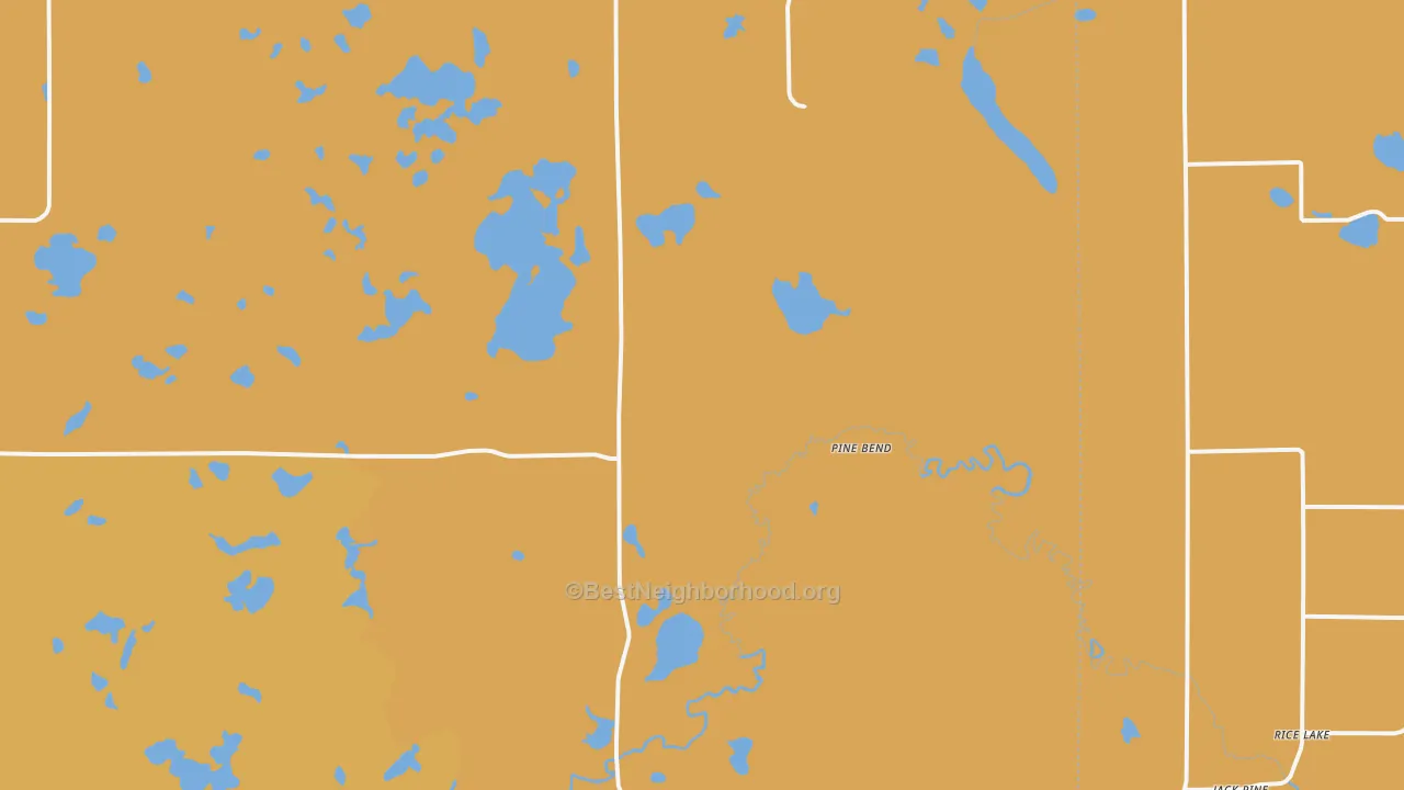 Map of the best neighborhoods in the Pine Bend area, with better matches in green and worse matches in red
