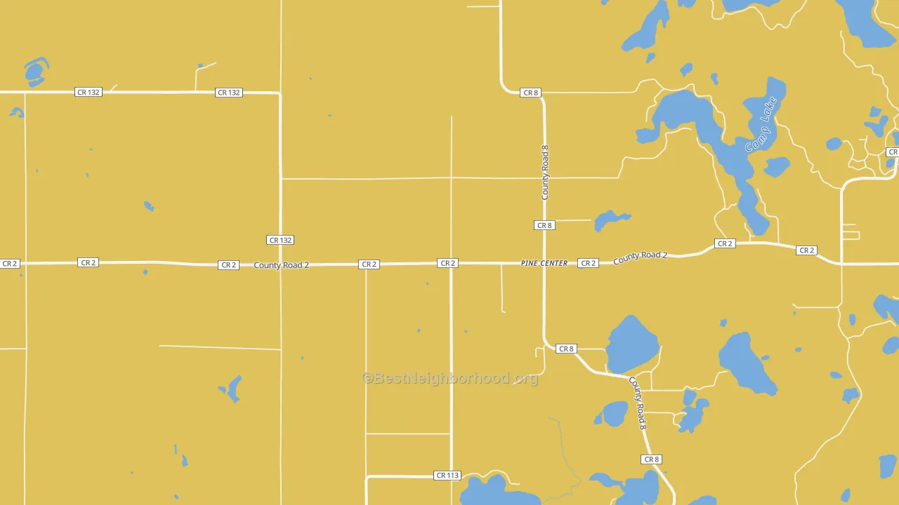 Map of the best neighborhoods in the Pine Center area, with better matches in green and worse matches in red