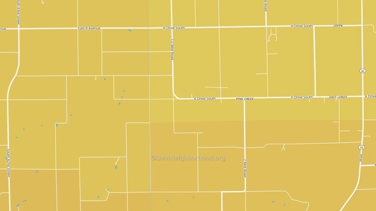 Map of the best neighborhoods in the Pine Creek area, with better matches in green and worse matches in red