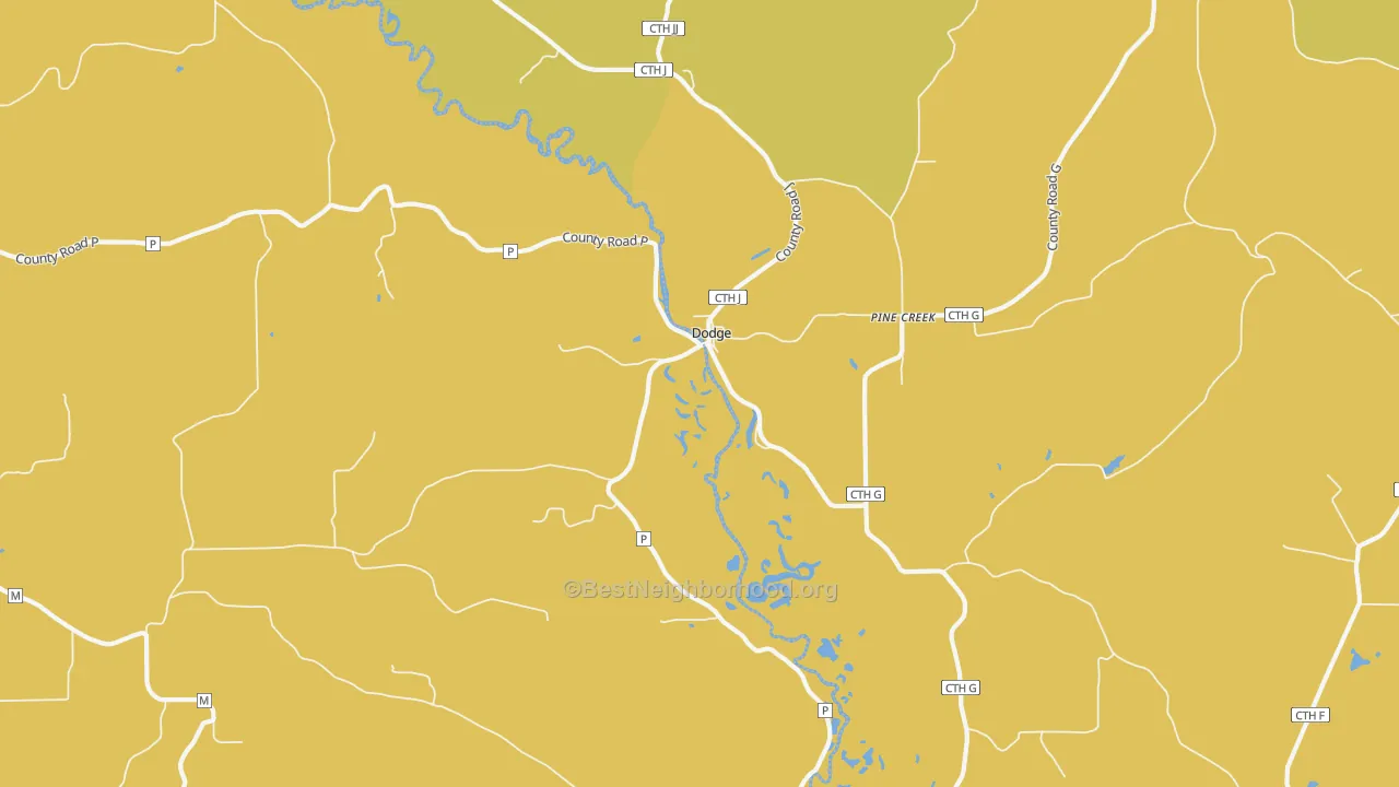 Map of the best neighborhoods in the Pine Creek area, with better matches in green and worse matches in red