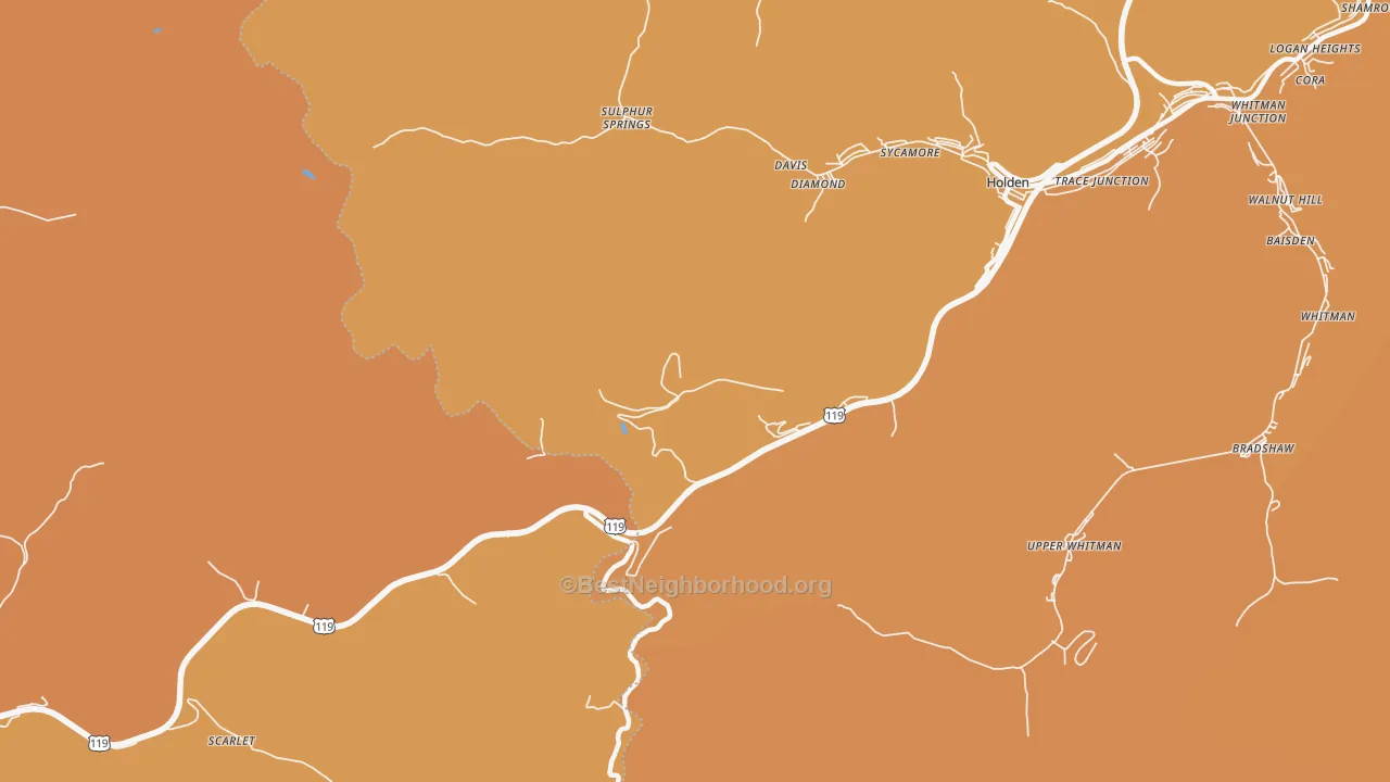 Map of the best neighborhoods in the Pine Creek area, with better matches in green and worse matches in red
