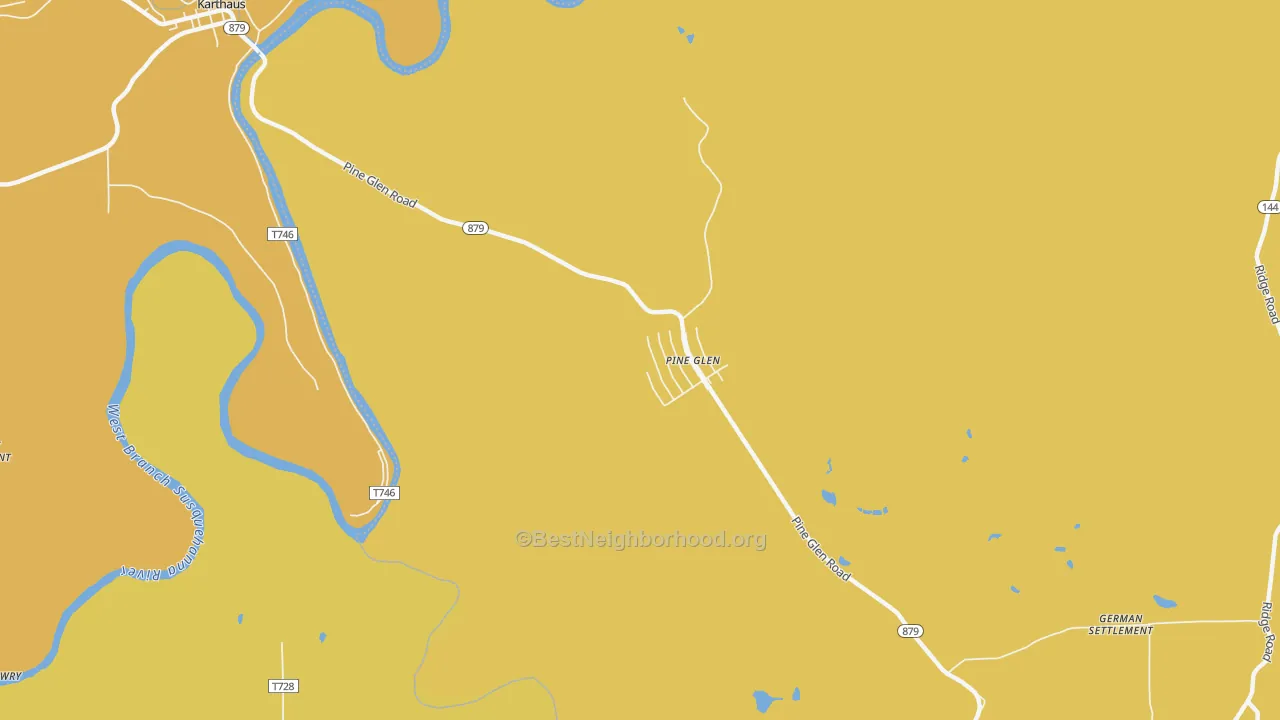 Map of the best neighborhoods in the Pine Glen area, with better matches in green and worse matches in red