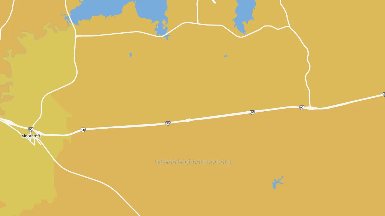 Map of the best neighborhoods in the Pine Haven area, with better matches in green and worse matches in red