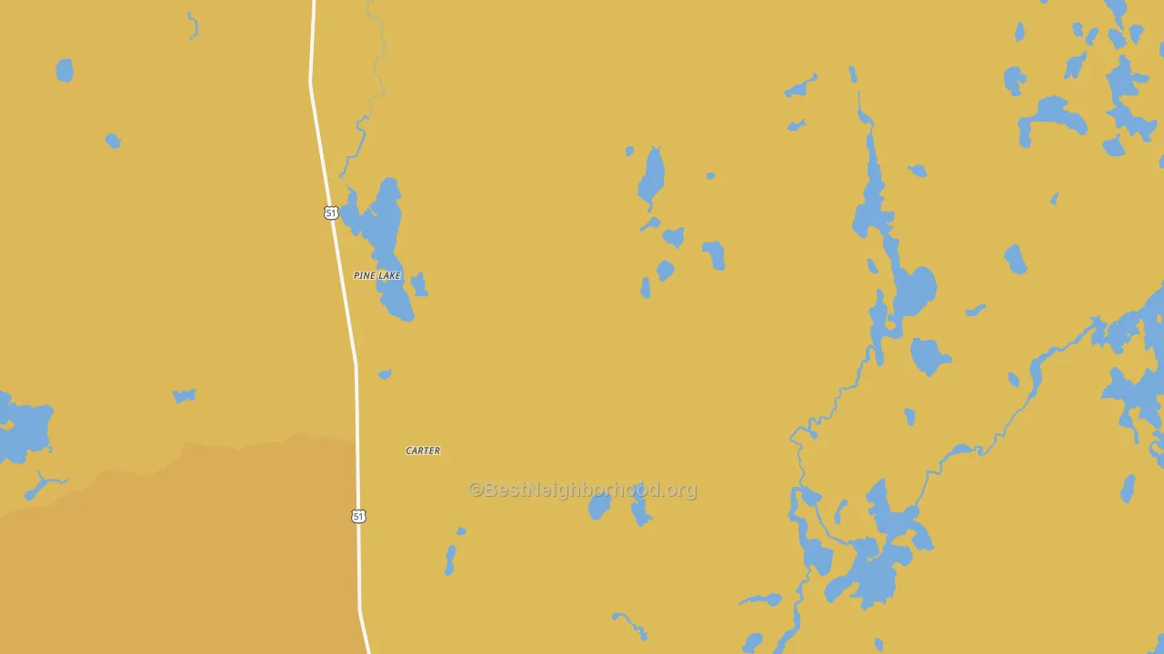 Map of the best neighborhoods in the Pine Lake area, with better matches in green and worse matches in red
