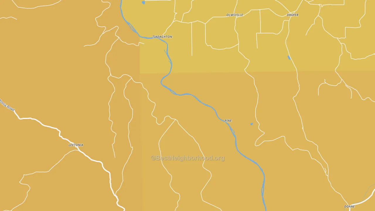 Map of the best neighborhoods in the Pine area, with better matches in green and worse matches in red