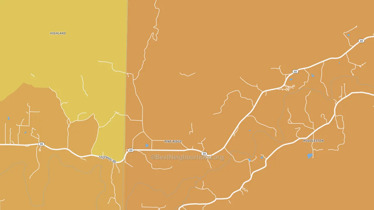 Map of the best neighborhoods in the Pine Ridge area, with better matches in green and worse matches in red
