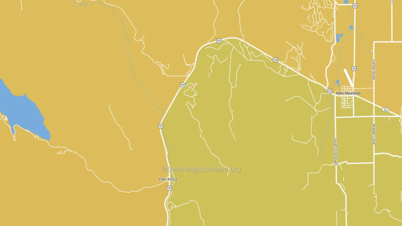 Map of the best neighborhoods in the Pine Ridge area, with better matches in green and worse matches in red