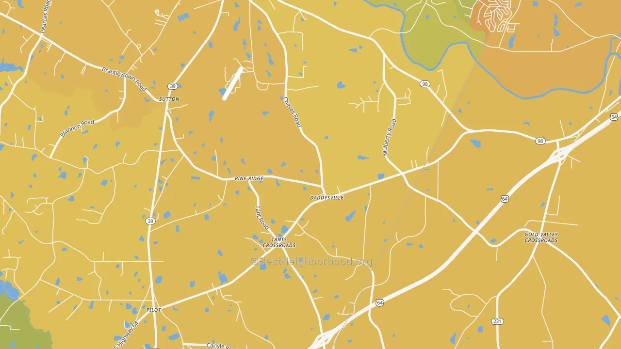 Map of the best neighborhoods in the Pine Ridge area, with better matches in green and worse matches in red