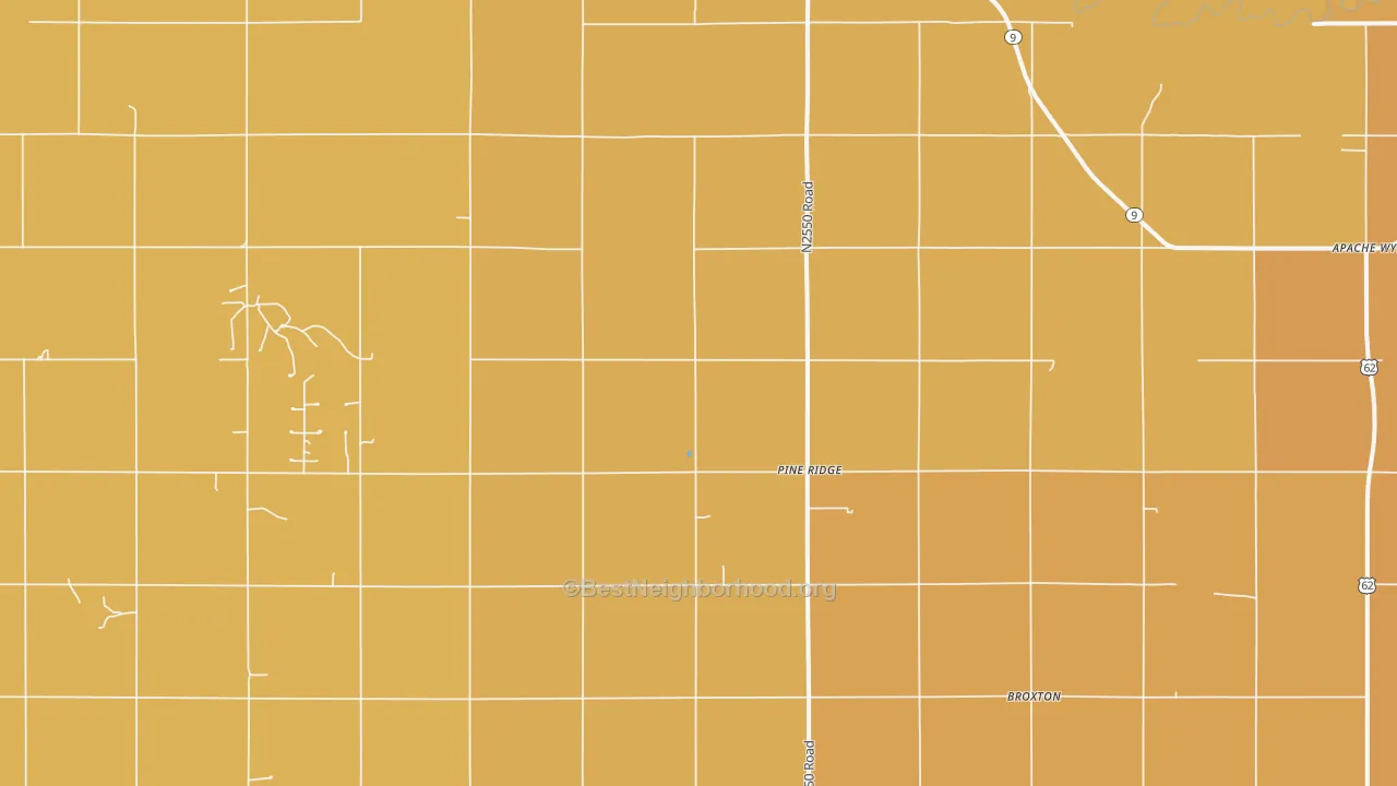Map of the best neighborhoods in the Pine Ridge area, with better matches in green and worse matches in red