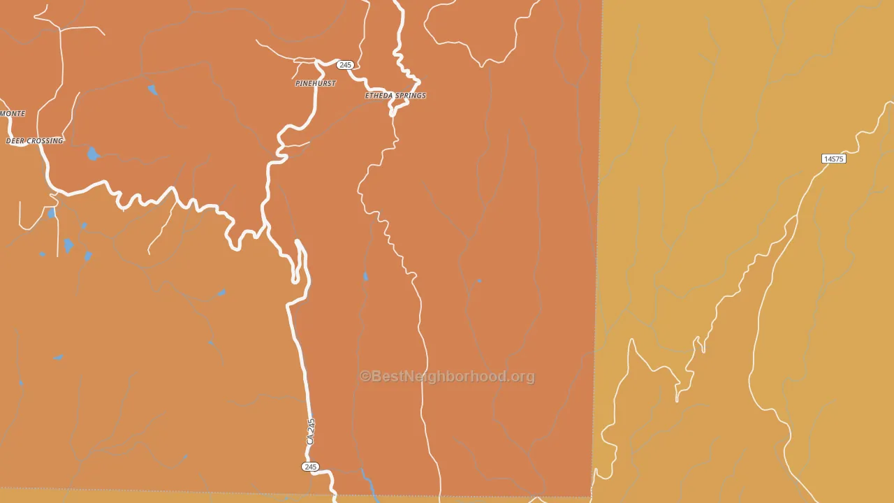 Map of the best neighborhoods in the Pinehurst area, with better matches in green and worse matches in red