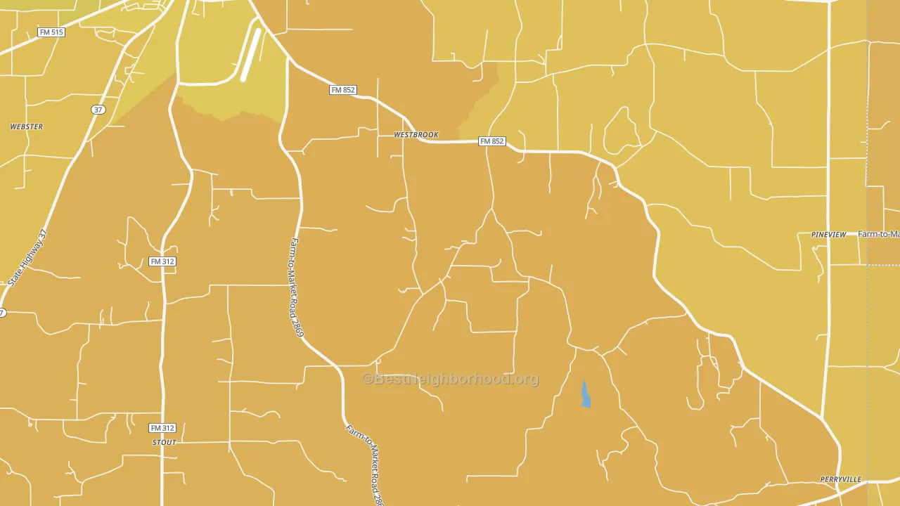 Map of the best neighborhoods in the Pineview area, with better matches in green and worse matches in red