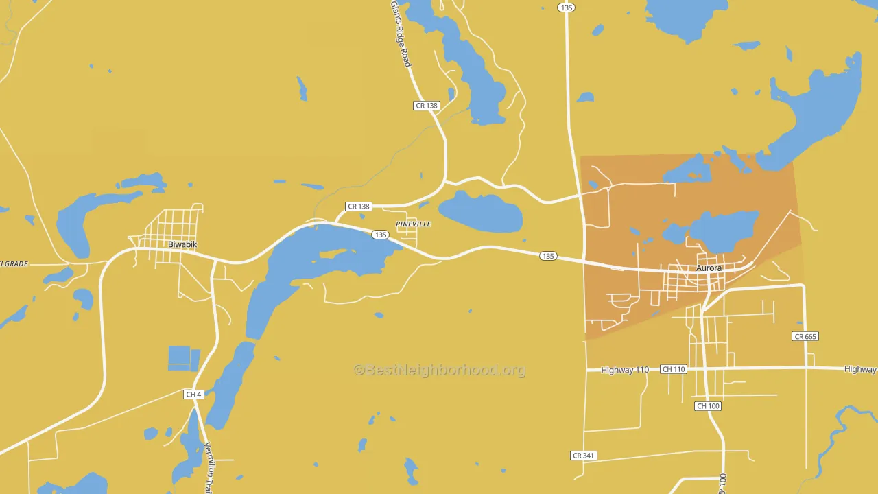 Map of the best neighborhoods in the Pineville area, with better matches in green and worse matches in red