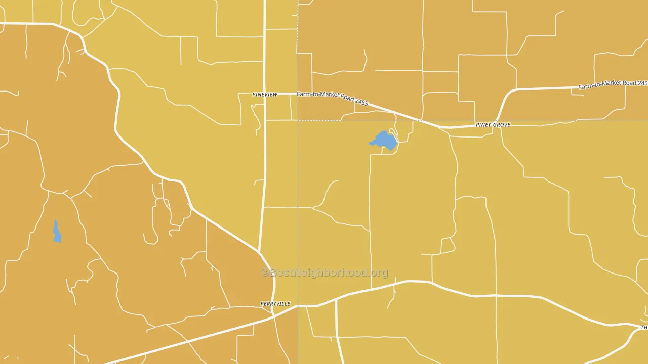 Map of the best neighborhoods in the Piney Grove area, with better matches in green and worse matches in red