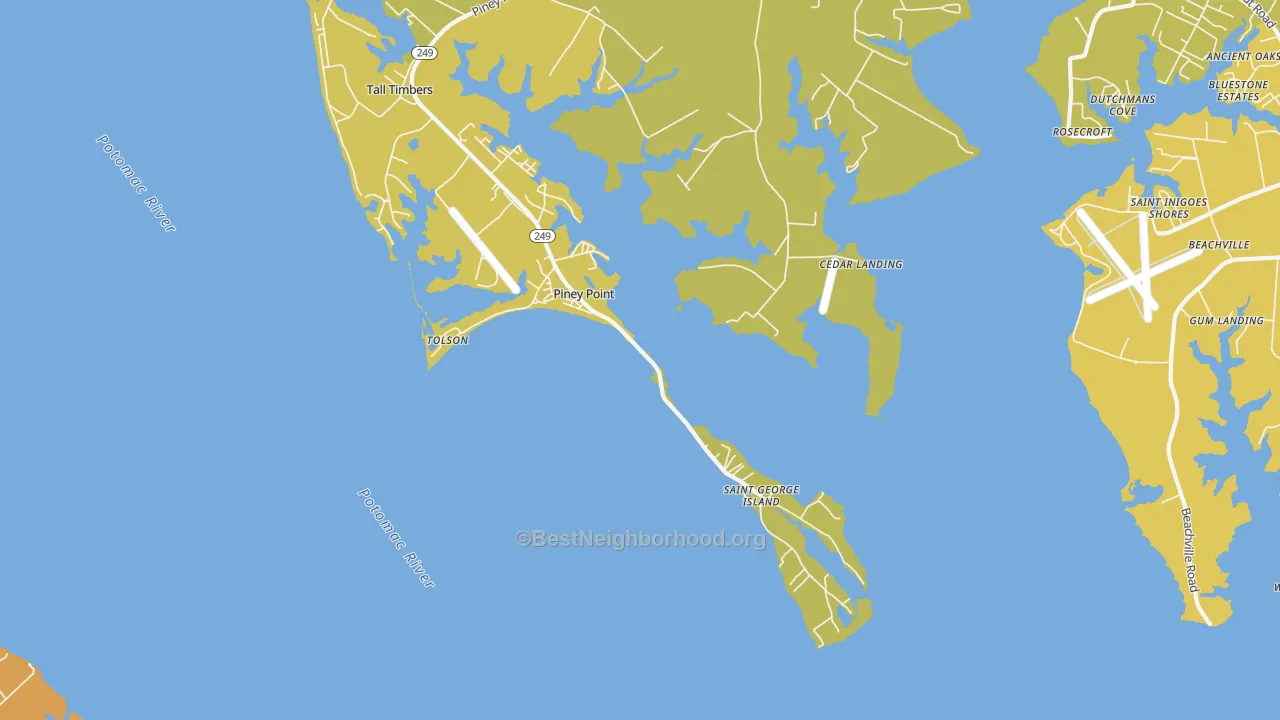 Map of the best neighborhoods in the Piney Point area, with better matches in green and worse matches in red